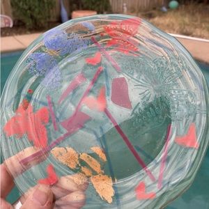 Butterflies “Fused Art Glass  Original Handmade 7.5”Bowl Translucent Amber back